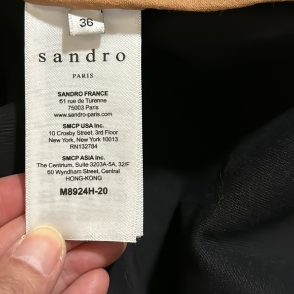 Vintage Sandro Malena Trench Coat Black Belted Twill Cotton Flap Lapel-36 - Picture 13 of 15